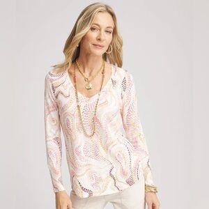 Chico's Swirls Long Sleeve V-Neck Pullover Sweater